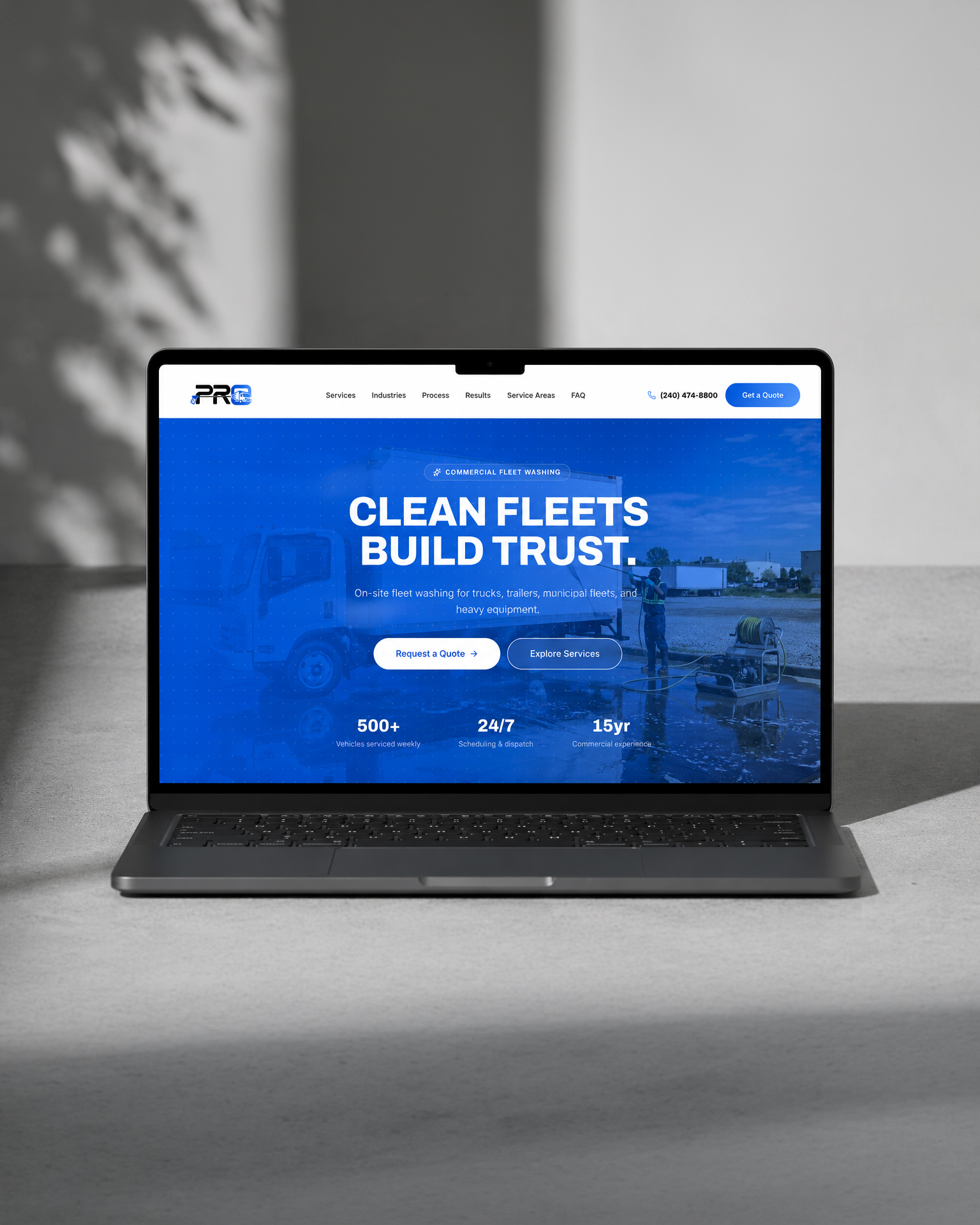 Pro Cleaning Services website displayed on a laptop
